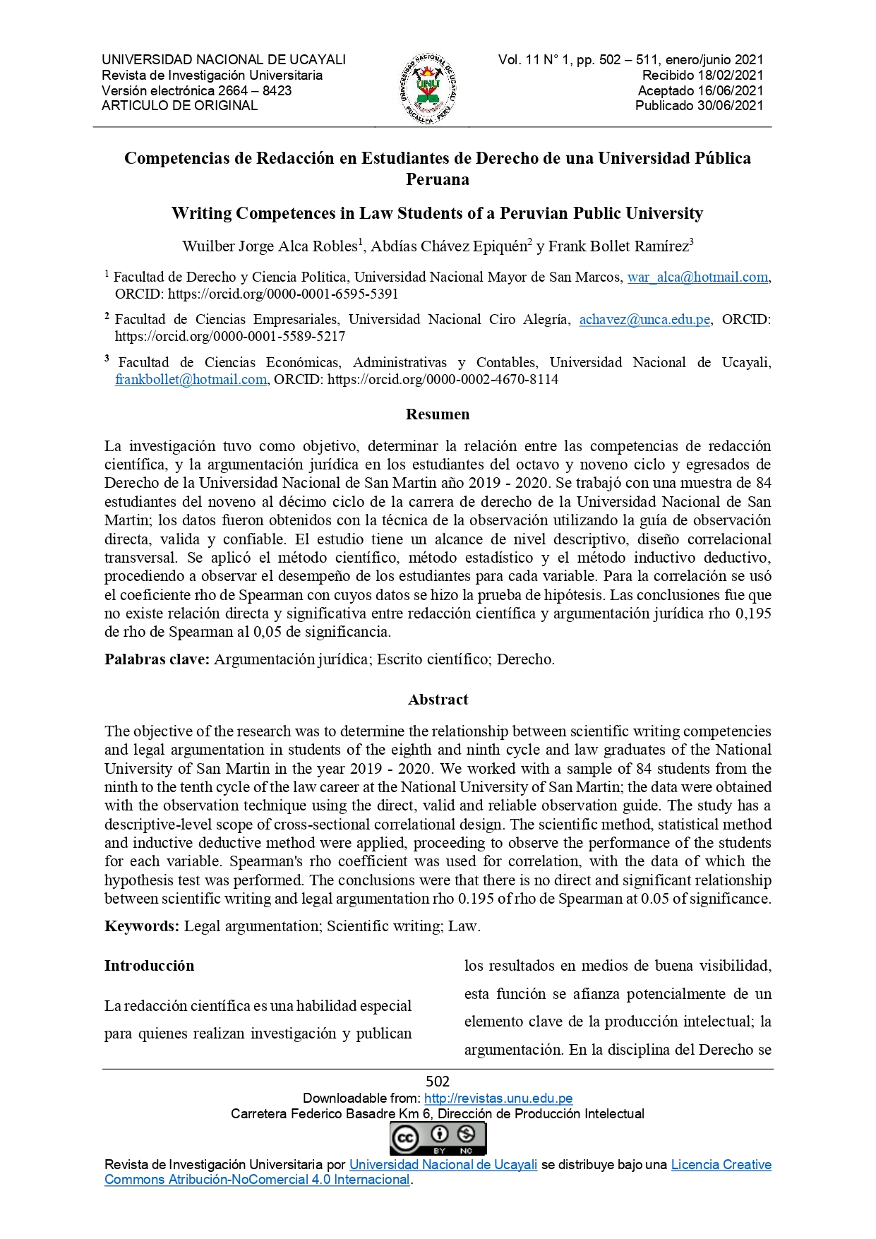 Competencias de Redacción en Estudiantes de Derecho de una Universidad Pública Peruana