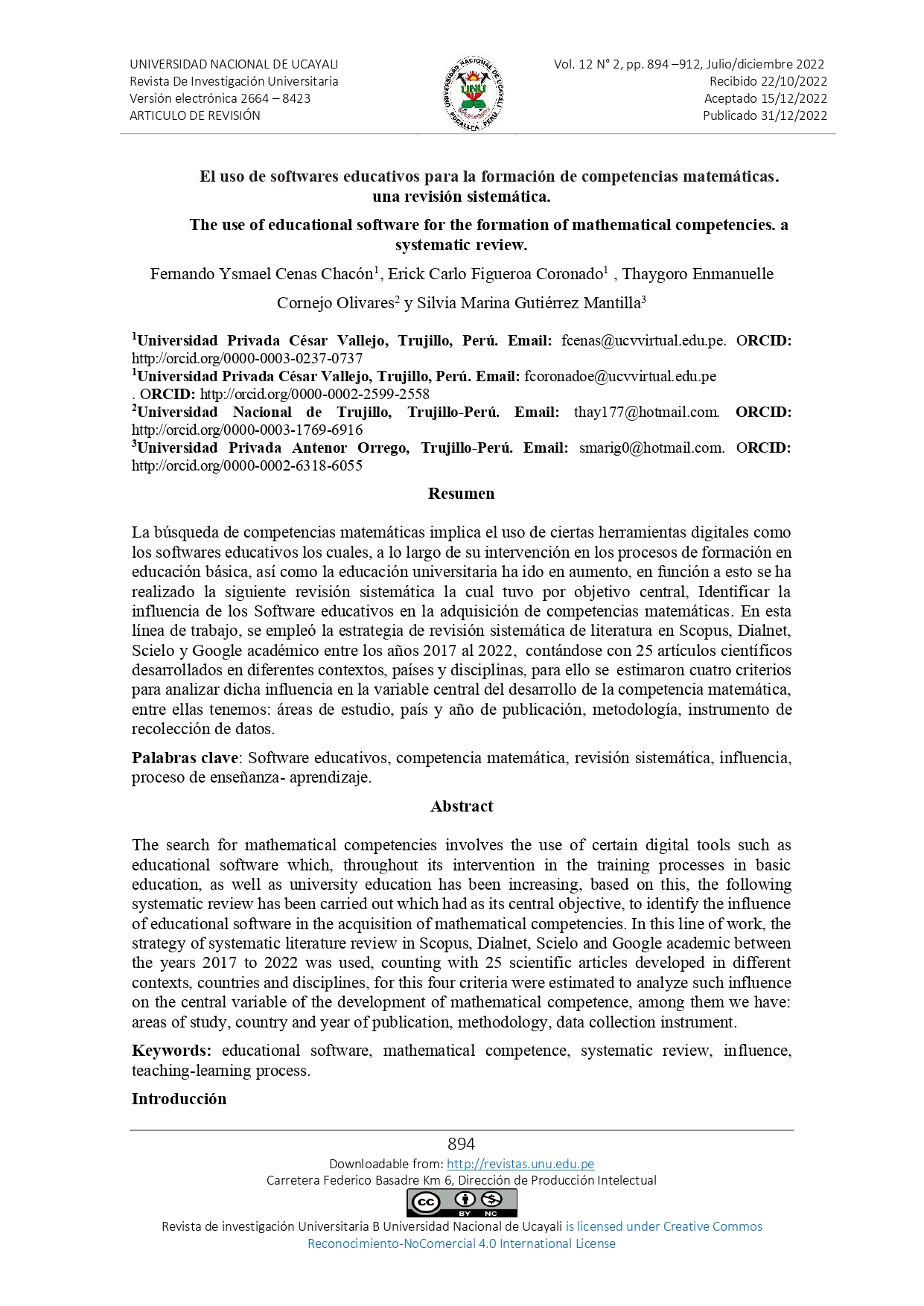 El uso de softwares educativos para la formación de competencias matemáticas. una revisión sistemática